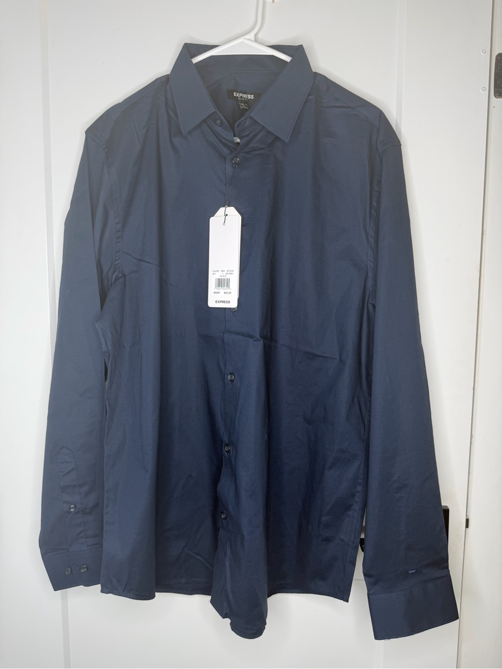 Express Men’s Dark Navy Button-Front Dress Shirt